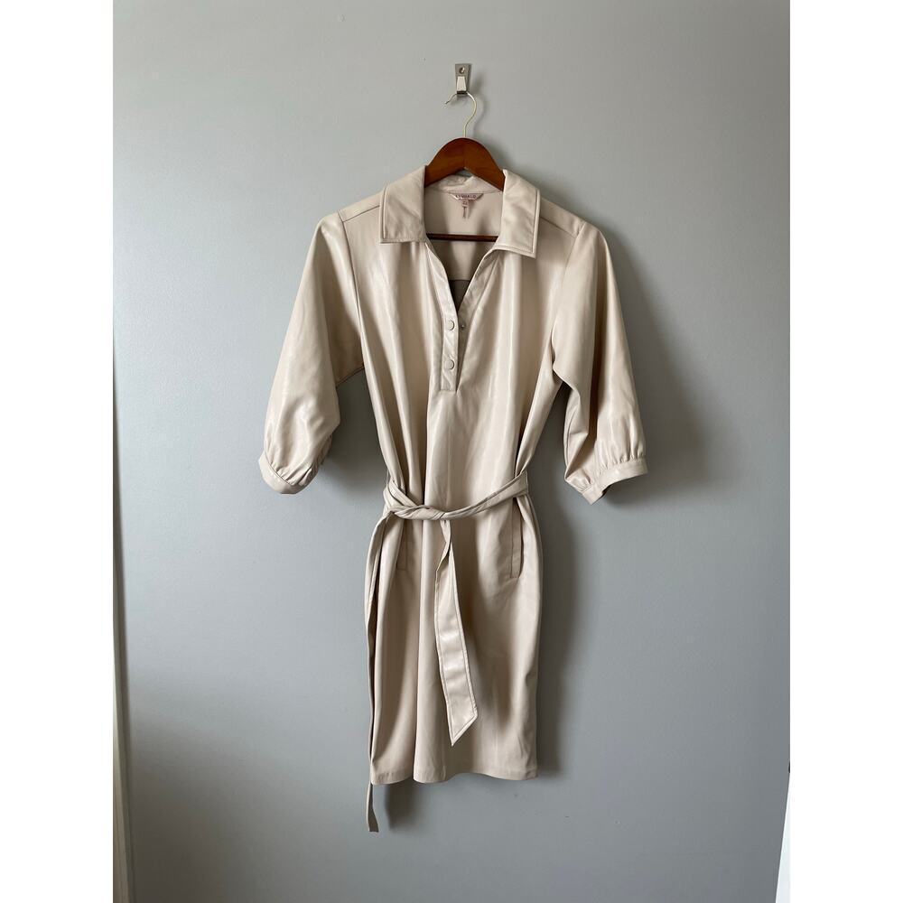 EsQualo super soft vegan leather shirt dress cream size 4 - Picture 5 of 14
